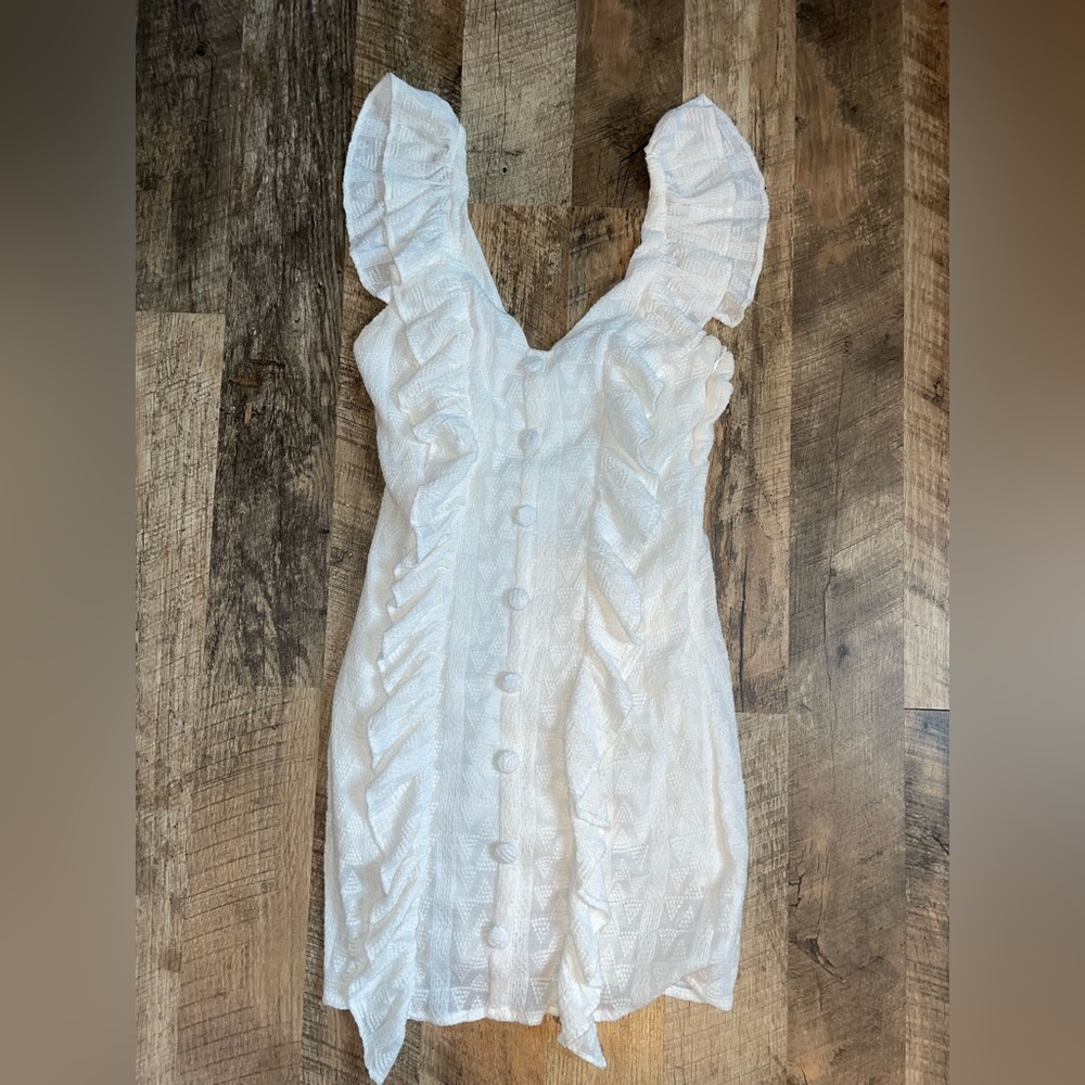 Olivaceous White Ruffled Sheath Mini Dress